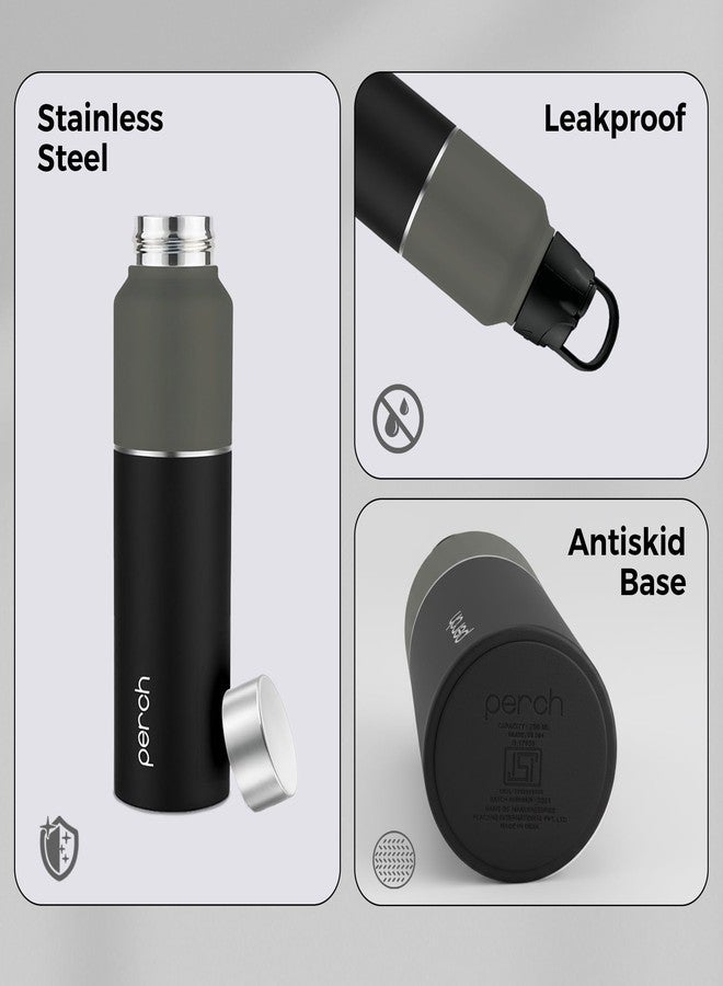 Perch Magic ISI Certified Stainless Steel Water Bottle 1 Ltr | With Dual Cap and Straw Cleaner | Single-Wall Fridge Bottle | BPA Free | Compact & Easy to Carry |For Travel, Gym, School - Black & Grey - Image 5